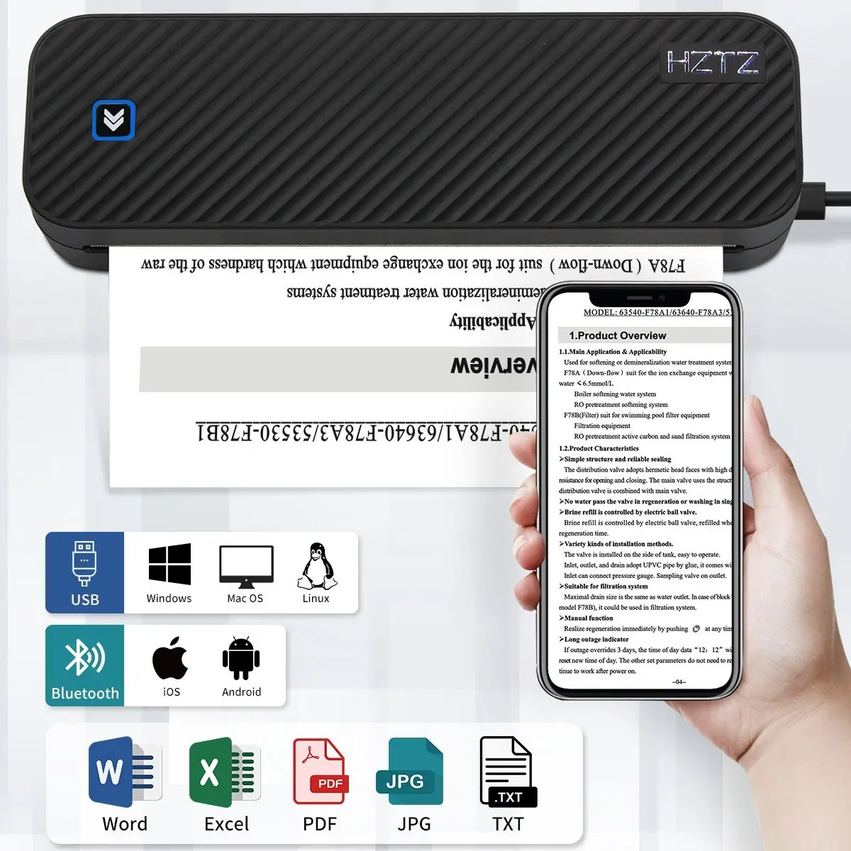 Portable Thermal Printer, 1 Count USB Rechargeable Wireless Photo Printer, Compact Lightweight Printer for Home Office School Travel, Wireless Mobile Printer