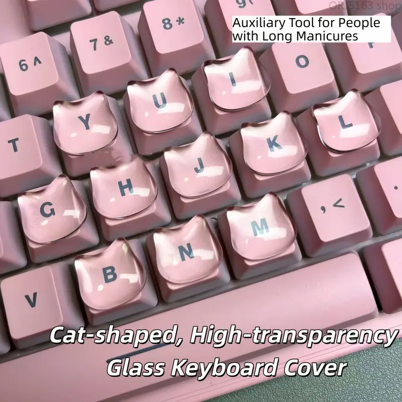 DIY Keyboard Decor Stickers, Clear Crystal Keycap Raisers, Cute Cat‑Head Typing Aid for Long Nails, Transparent Key Pads, Prevent Nail Damage While Typing