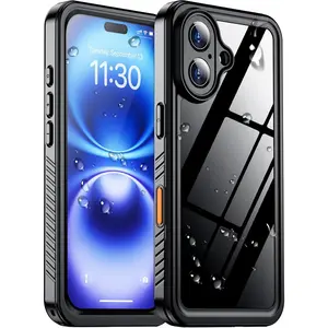 Compatible with iPhone 16 Waterproof Case Built-in Screen & Camera Protector IP68 Underwater Full Body 16FT Military Dropproof Shockproof 6.1" Phone Case Black/Clear