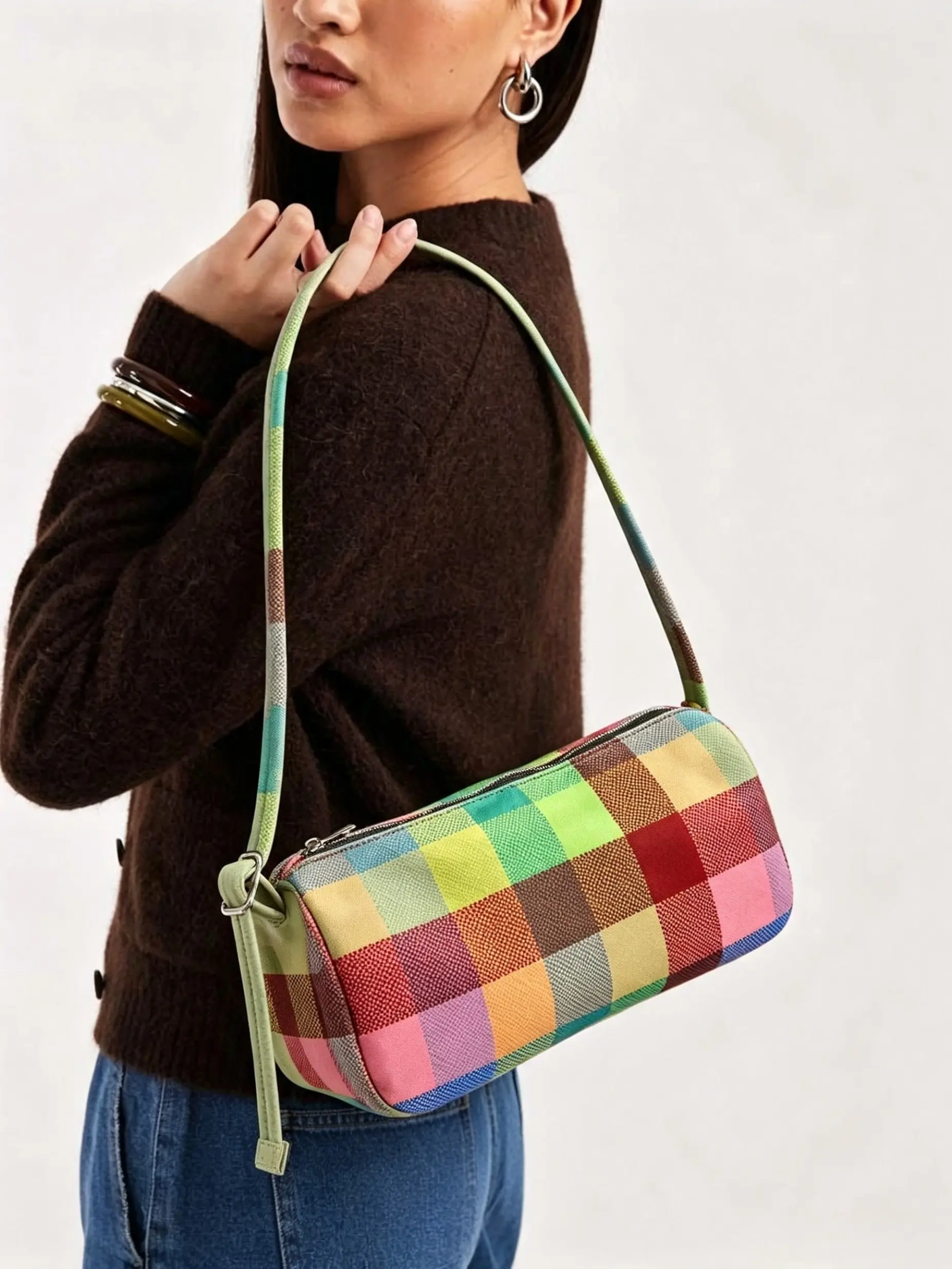 Polka Dot Shoulder Bag, Small Cylinder Handbag for Women, Casual Underarm Bag with Adjustable Strap for Work, Dating and Travel