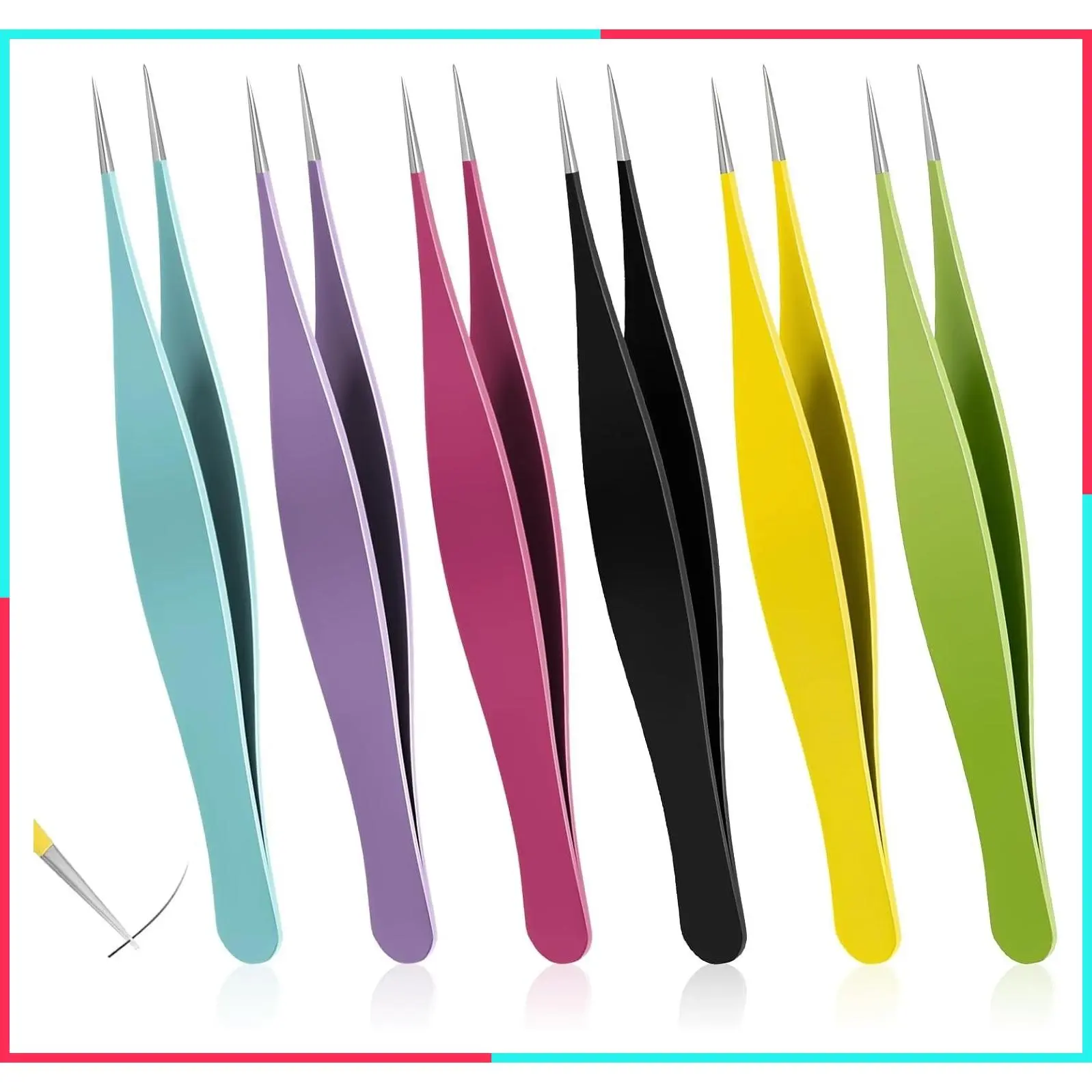 6-Piece Precision Fine Point Needle Nose Tweezers - Stainless Steel Blackhead Remover for Nose, Facial Hair & Eyebrow