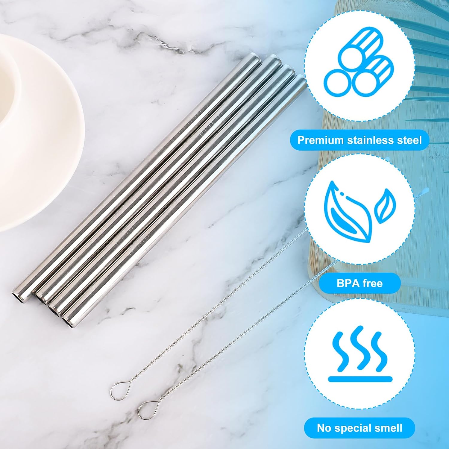 4 count Water Bottle Straws for  24oz 32oz, Stainless Steel Metal Straws  with 2 Straw Cleaners  Tumbler Bottle Accessories  for Indoor Outdoor  Trips