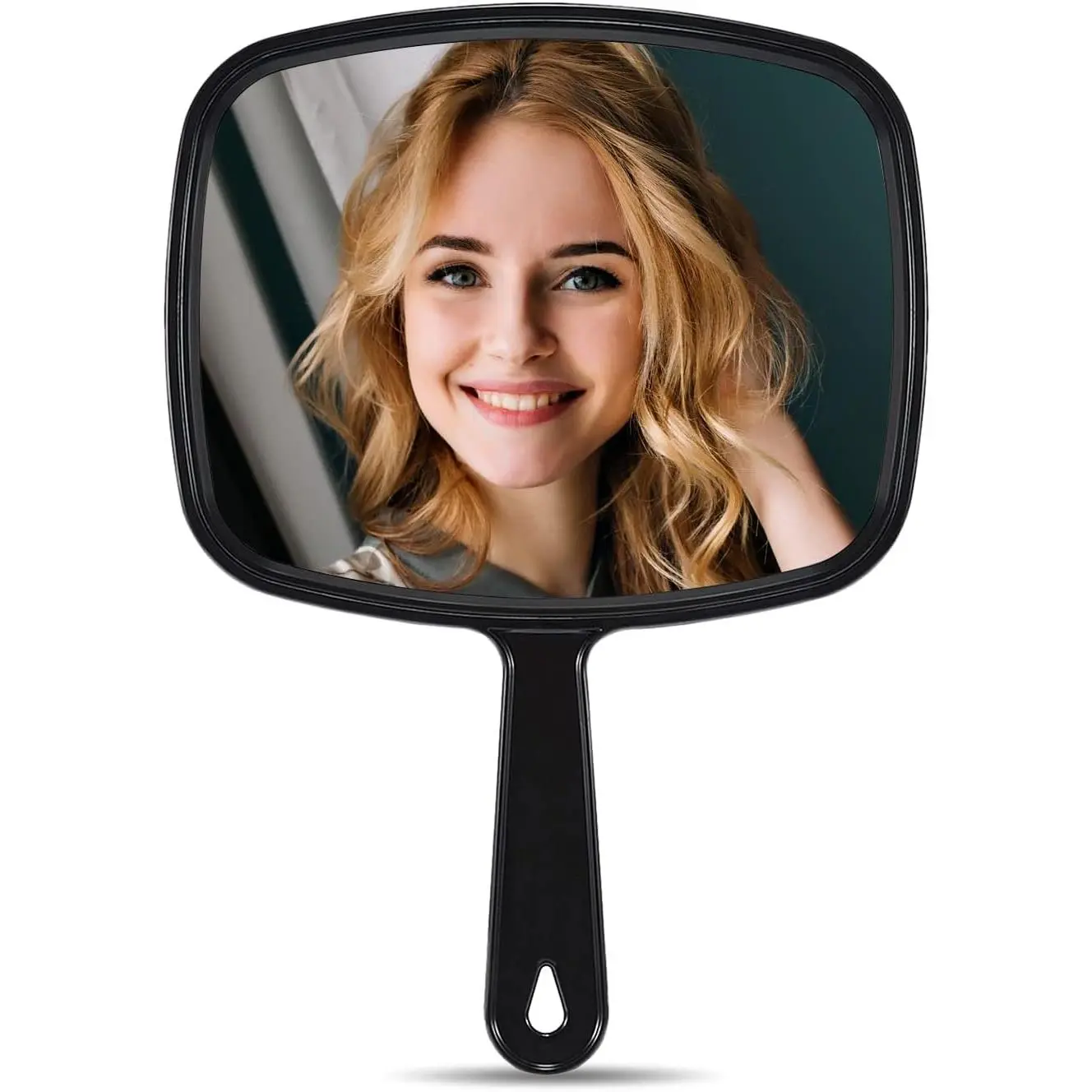 9.3" L x 6.7" W Hand Mirror, Handheld Mirror with Handle, Black