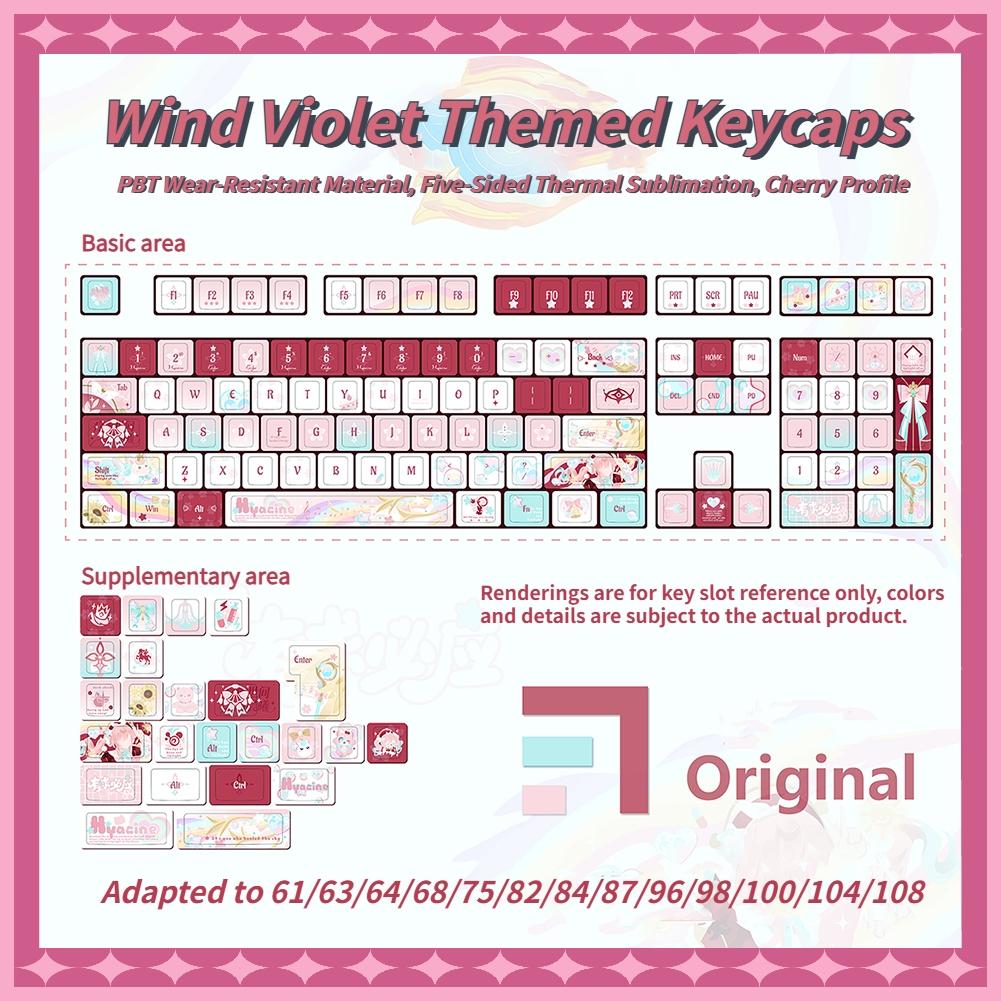 New Wind Violet Theme Side-Engraved Translucent Keycaps, Cherry Profile, Dual Color Pbt, Heat Transfer, Durable, DIY Mechanical Keyboard Keycaps