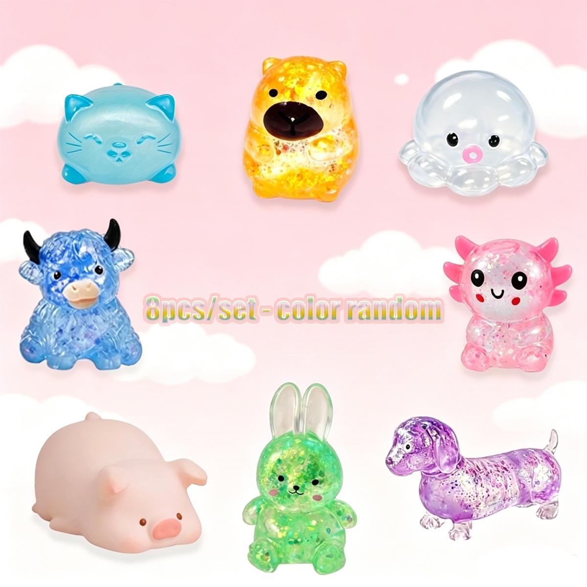 8pcs/set - Novel and exquisite simulation animal and other multi style glitter series pinch music set, stress relieving creative release slow rebound pinch, family school entertainment party gifts