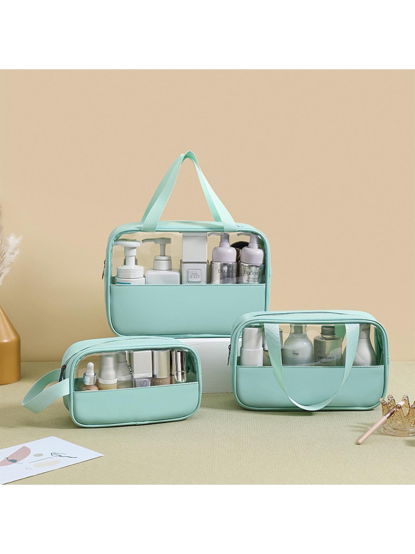 Travel Makeup Bag Set, Minimalist Zipper Cosmetic Organizer, PVC Transparent Waterproof Washbag, Large Capacity Portable Makeup Case