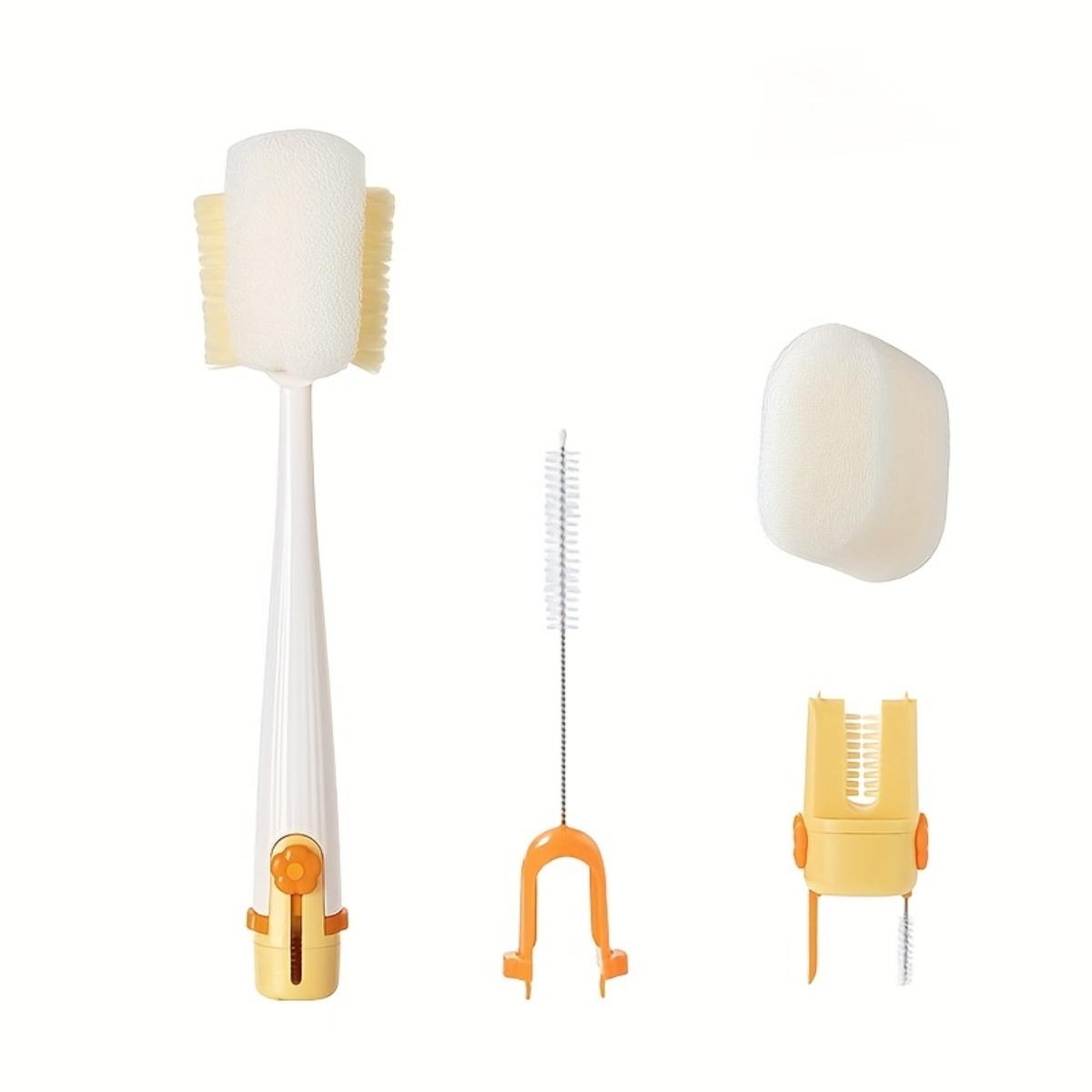 Long-handled Cup Brush Set - Multi-functional Cleaning Tool, Safe Sponge and Stiff Bristle Heads for Bottles/Lids, Detachable Deep Cleaning Dish Scrubber