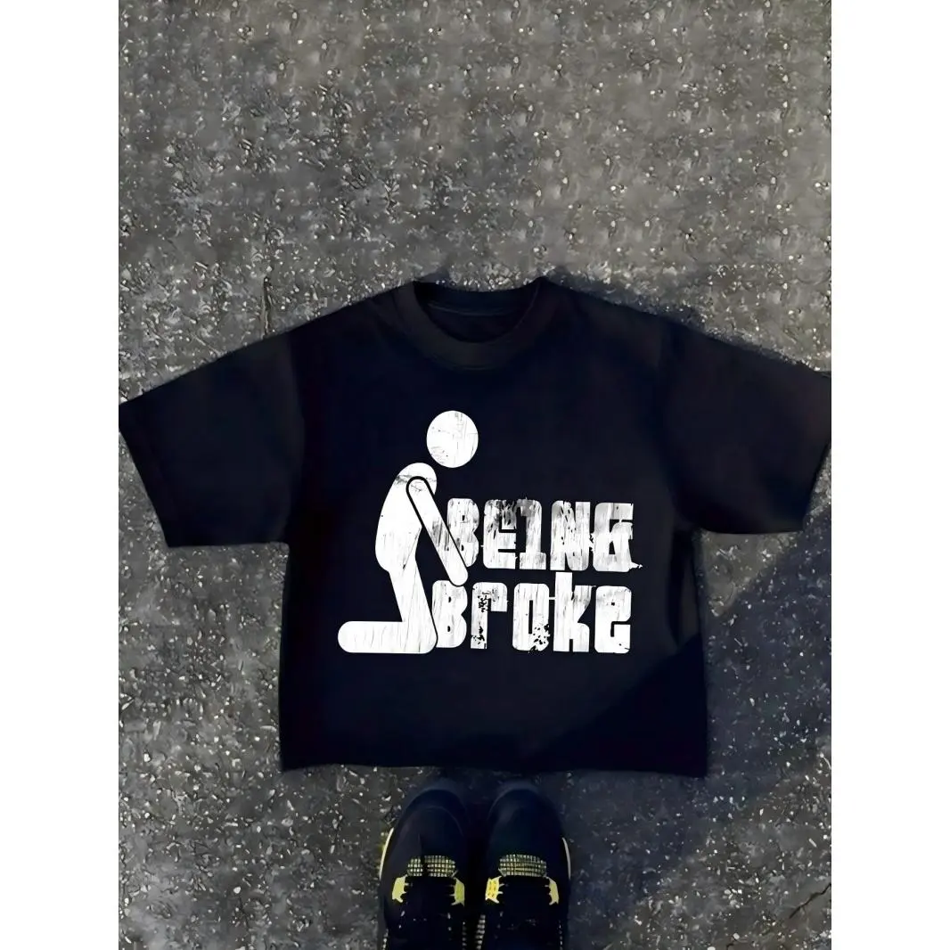 Mens Funny Being Broke Print T Shirt Casual Short Sleeve Soft Comfortable Tee for Summer Daily Wear Street Outfit Hanging Out with Friends All Match Casual Top