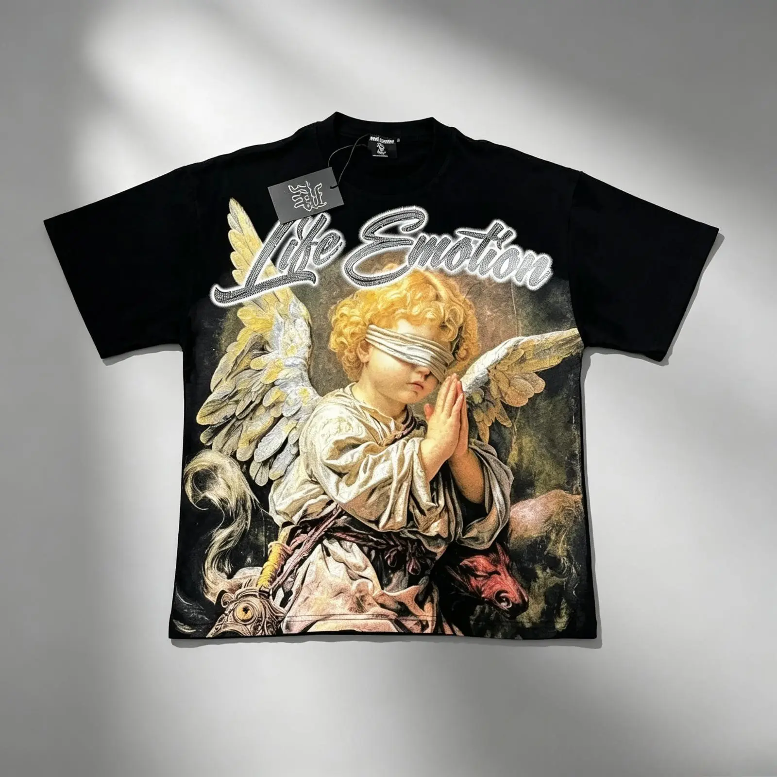 2026 MIXED EMOTION Rhinestone T-Shirt, Men's Women's Oversized Streetwear Tee, Cotton Loose Fit Short Sleeve Round Neck Graphic Top, Y2K Hip Hop Vintage Washed Bling Shirt, Trendy Casual Summer Outfit