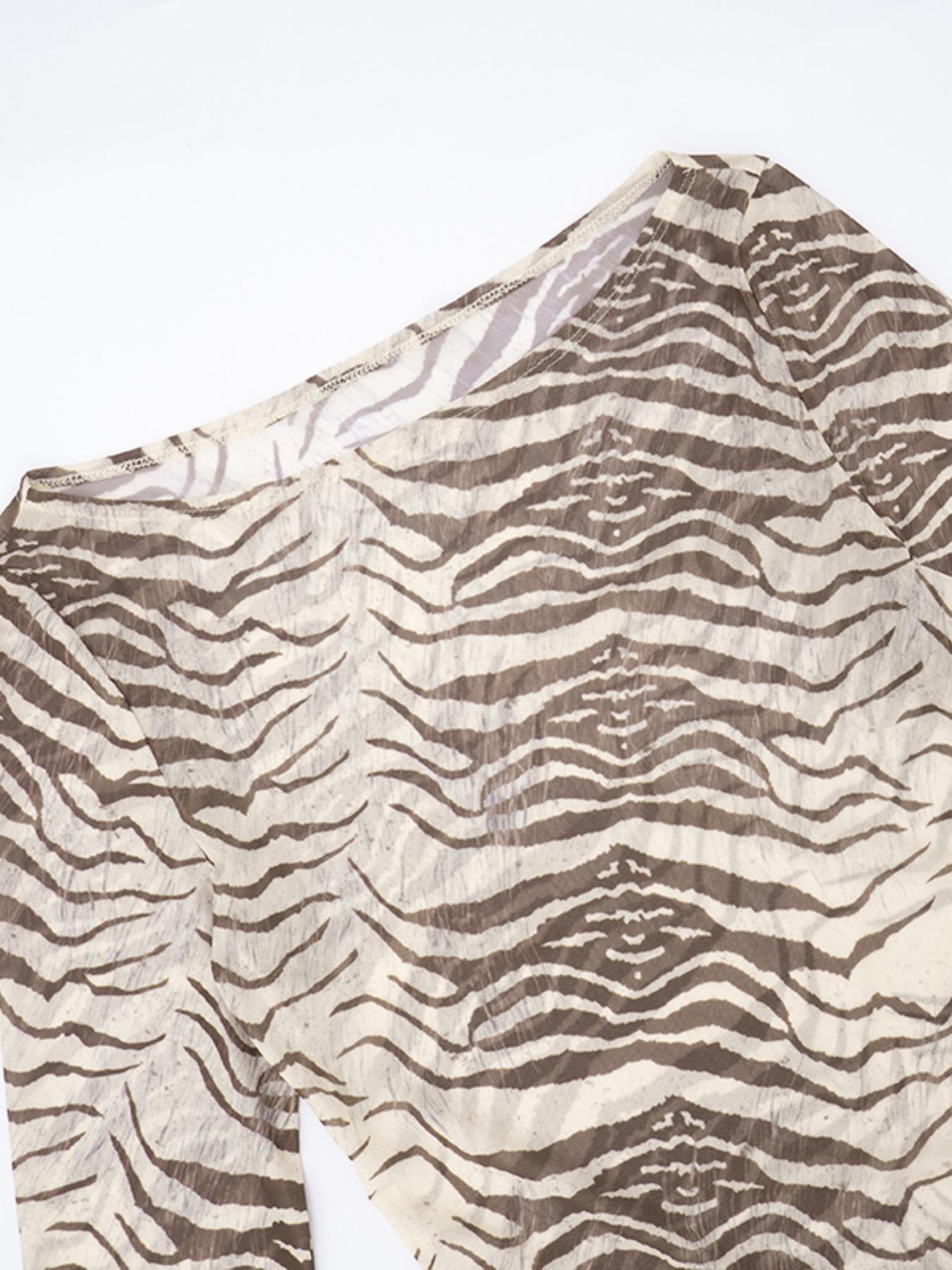 Women's Fashion Zebra Print Lightweight Loose Fit T-Shirt Top, Casual Spring & Fall Wear, Versatile Ladies' Clothing Womenswear