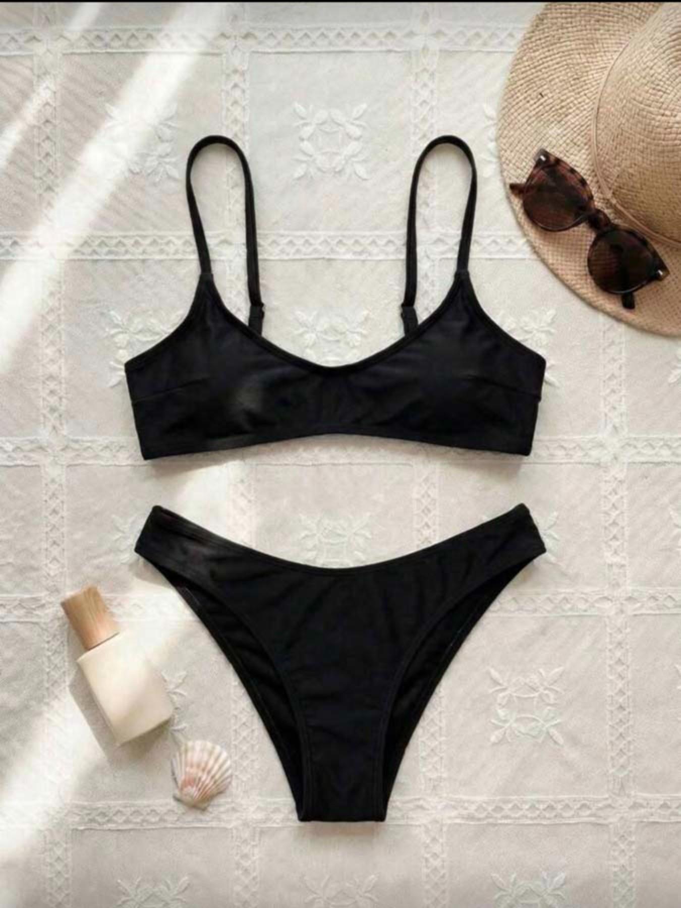 Summer Fashion Simple Bikini Thin Straps High Waist High Cut Triangle Swimsuit, Beach Vacation Sand Swimwear, Essential Poolside Wear, High Waist Beachwear, Swimsuit Summer, Swimsuit For Beach, High Waisted Swimwear