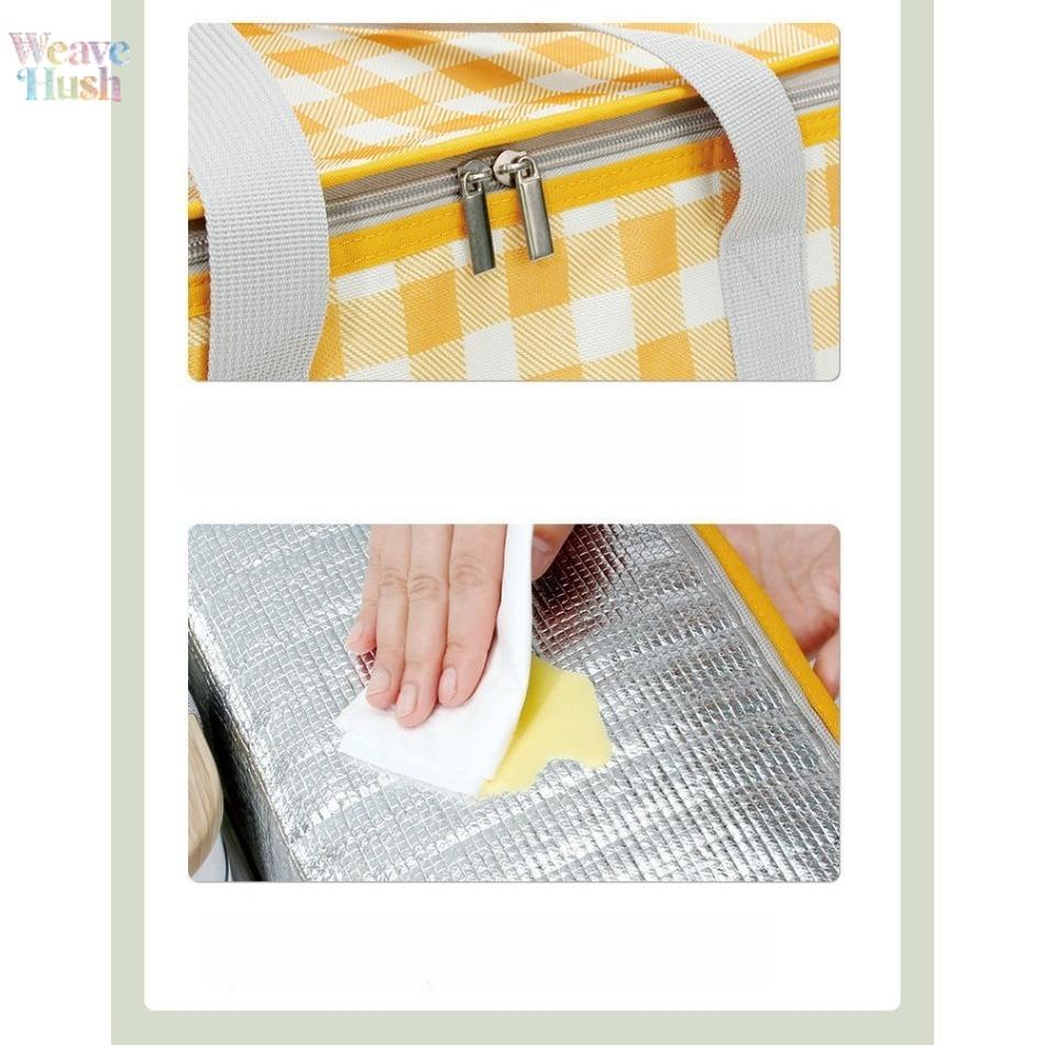 Striped Grid Polyester Cooler Bag, Large Capacity Portable Insulated Lunch Tote, Foldable with Matching Mat for Camping & Picnics, Cooler Bags, Synthetic, Insulated Bag