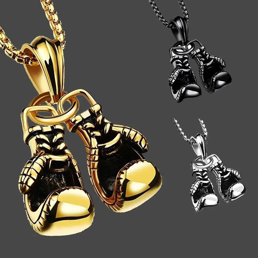 Men's Double Boxing Glove Pendant Necklace - Fashion Cool Accessories, Punk Style Necklace, Long Bead Chain, Chic Hiphop Daily Costume Jewelry