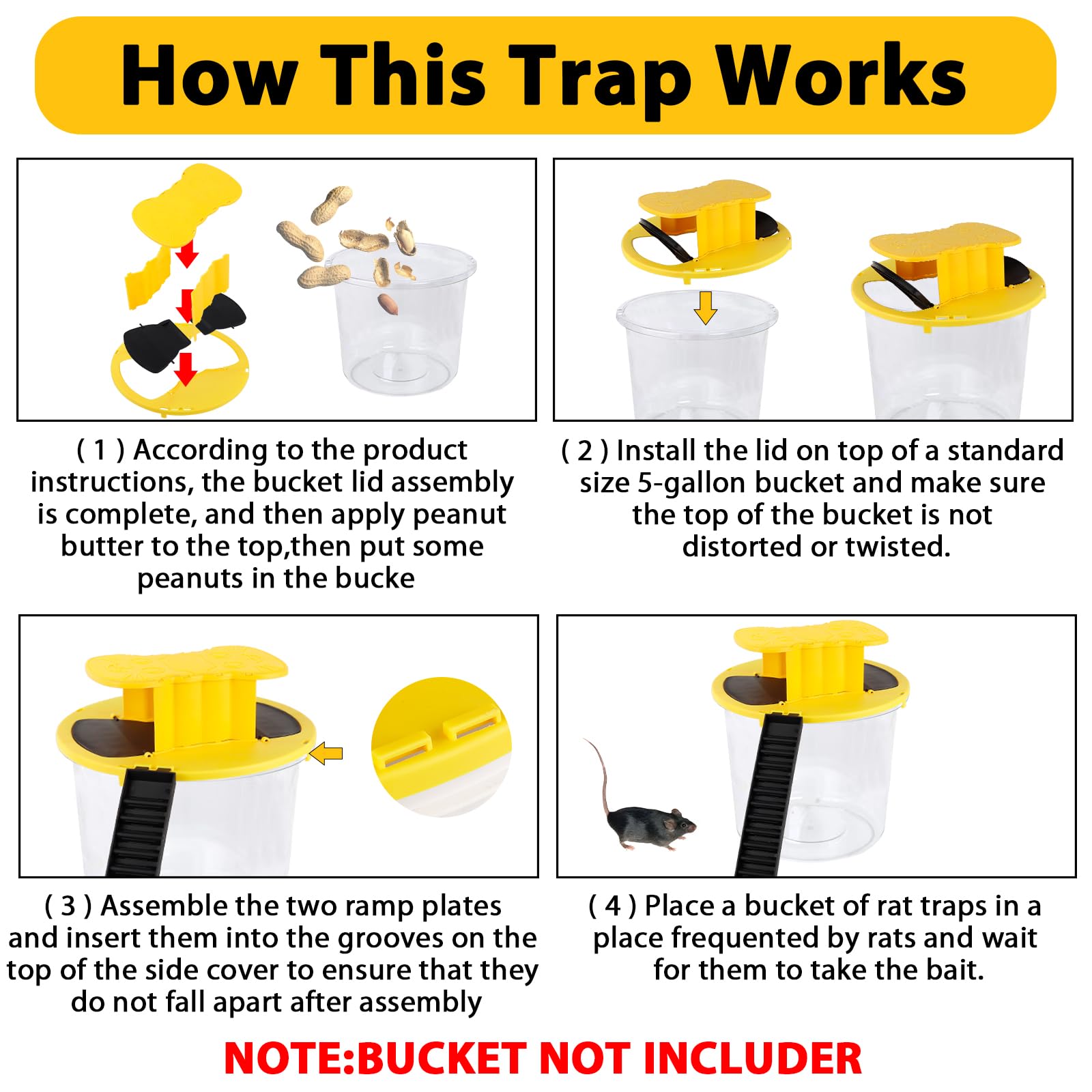 Mouse Trap Bucket - Mouse Traps Indoor for Home - Multi-Catch, Auto-Reset, Humane or Lethal Rat Trap - ABS Material -Reusable Mouse Trap,Flip N Slide Bucket Lid Mouse Trap, Mouse Traps Bucket for Indoor and Outdoor Use
