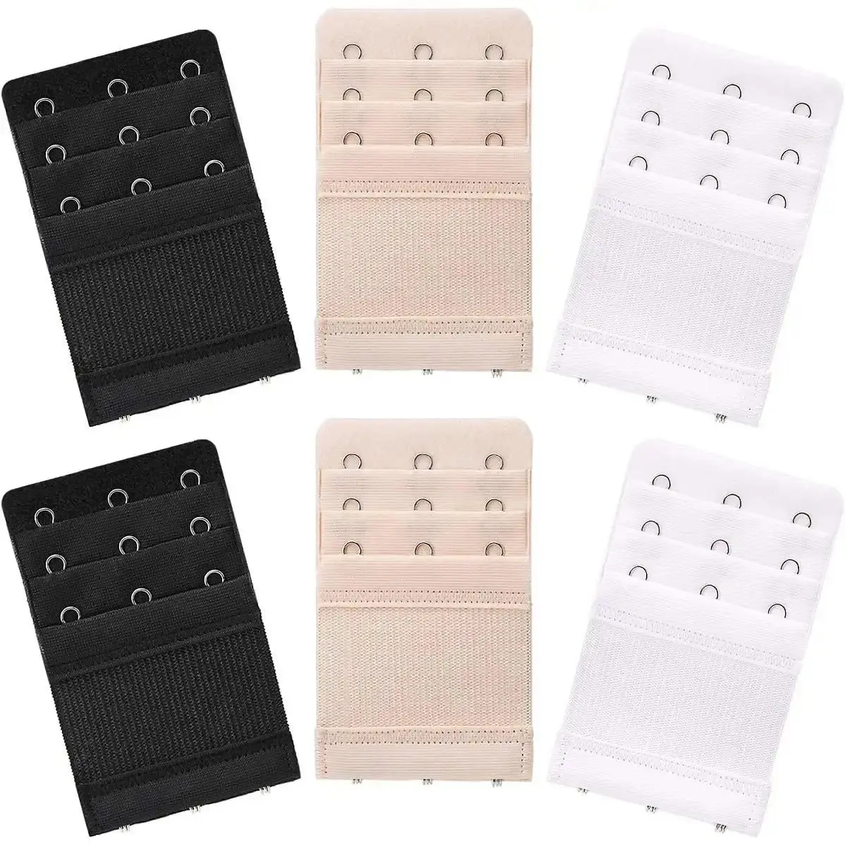 Women's Comfy Bra Extenders (6 Pieces) - 3-Hook, 3-Row Soft Elastic Strap, Simple Fit, Matching Bra Band Extender for Daily Wear, Pregnancy Use