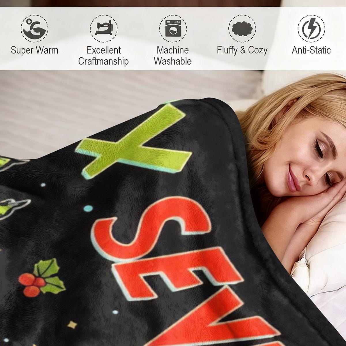 Comfortable Anime Grinch Christmas Flannel Blanket, All-Season Comfort, Perfect Gift for Bed, Sofa, Travel, Camping