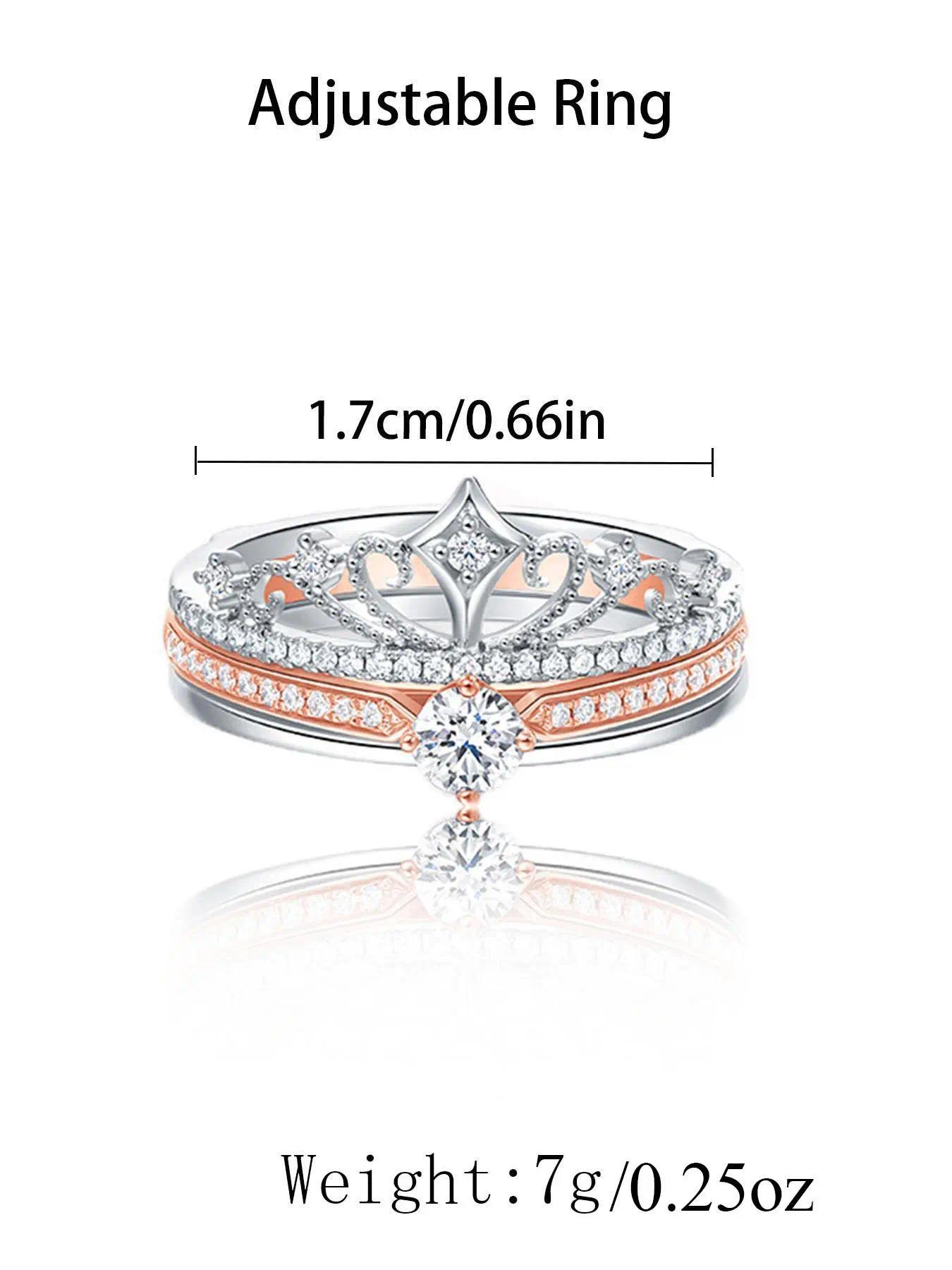 Firework Castle Ring - Princess Sparkling Crown Ring. Double Layer 2-in-1 Adjustable Rose Gold. Luxury versatile engagement ring, delicate jewelry gift for wife, girlfriend, mom. Ideal Mother’s Day & anniversary gift. Elegant, sparkling & daily wearable.