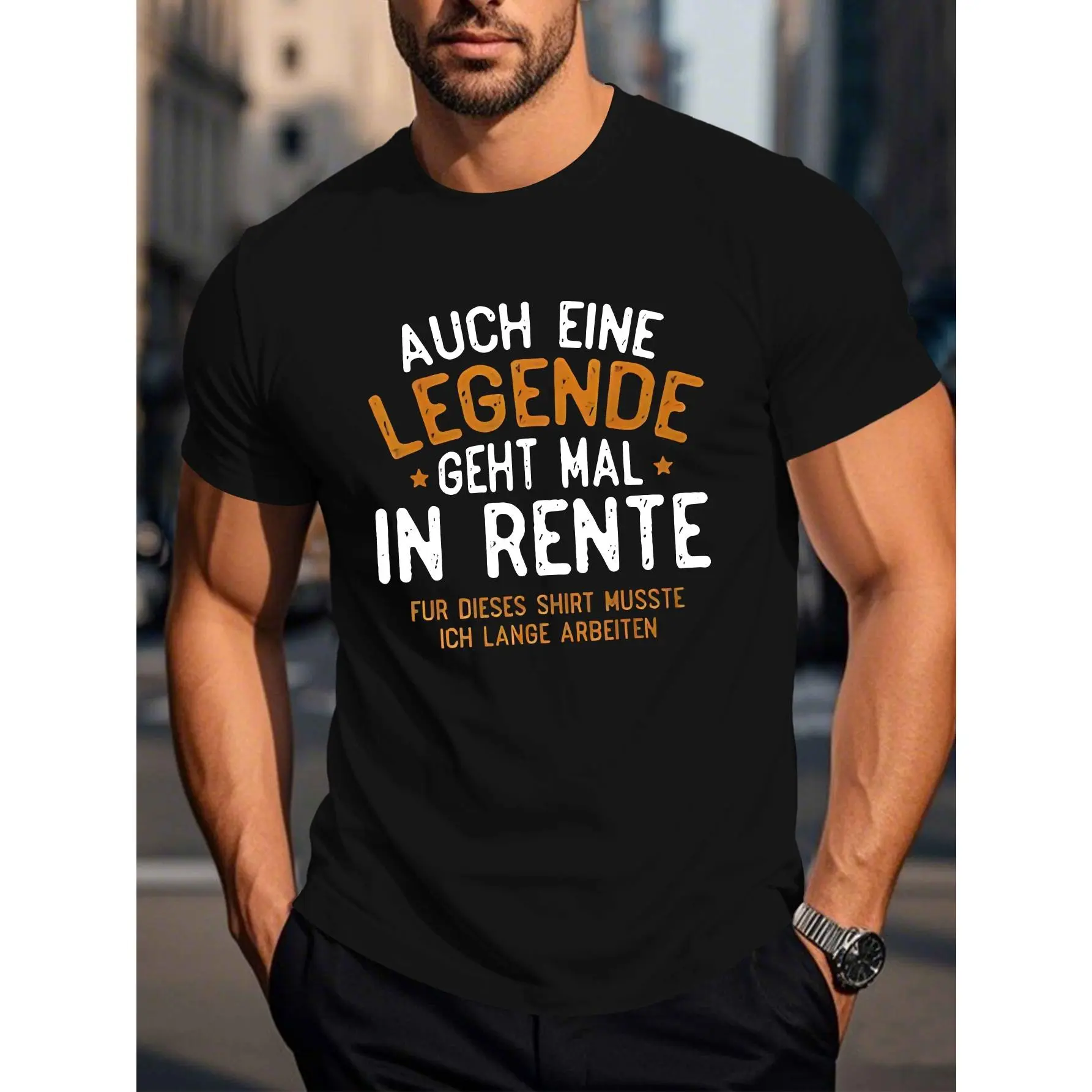 Men's Funny German Phrase T-Shirt - German Text Short Sleeve Summer Top, Casual Round Neck Tee with German Phrases, Machine Washable for German Language Learners & Casual Attire