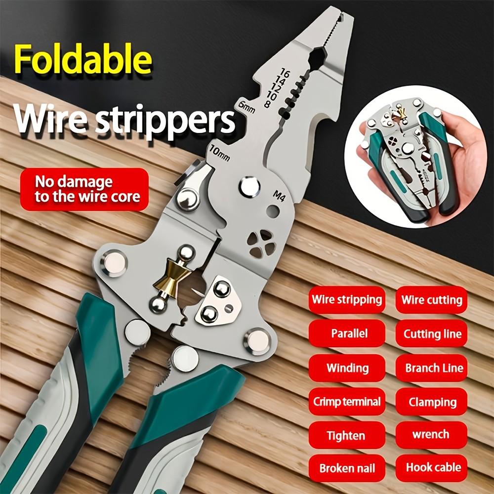 Electrician's Collapsible Multifunctional Wire Stripper, Durable High Carbon Steel Precision Tool for Cutting & Crimping, Ideal for Electrical Work