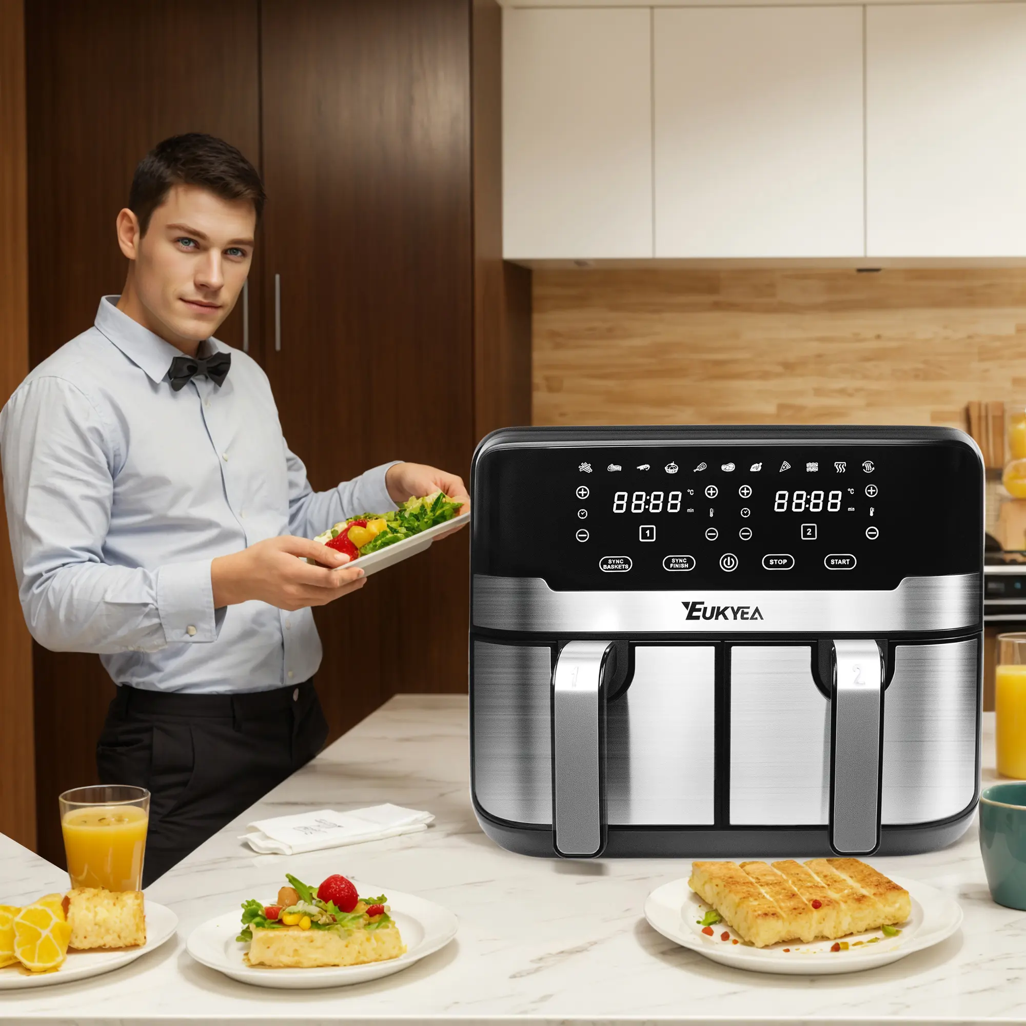Stop ordering takeout! This dual-basket air fryer does 2 dishes at once, in just 15 mins!  Healthy, fast, and zero mess!