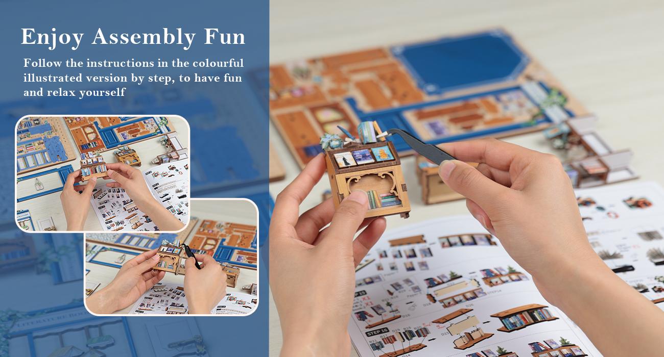 CUTEBEE DIY 3D Book Nook Kit Literature Bookstore – Miniature Wooden House Dollhouse, Handmade Creative Bookshelf Decor | Holiday, Christmas and Black Friday Gift for Adults