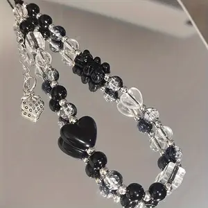 Sweet Cool Black Bear Strawberry Mobile Phone Chain Earphone Pendant CCD Camera Universal Mobile Phone Hanging Rope Phone Charm