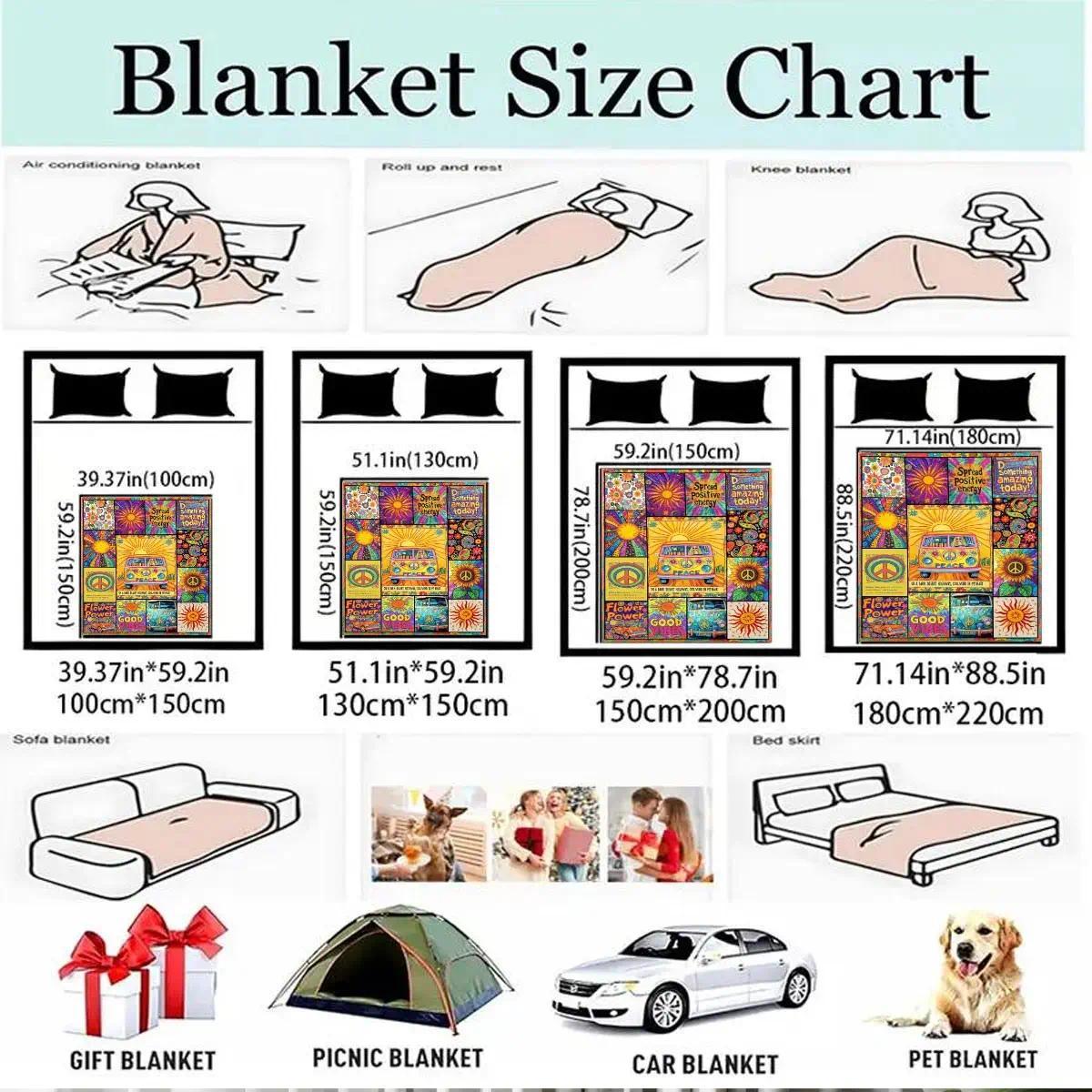 Comfortable Hippie Peace Bus Print Flannel Soft Throw Blanket, Baby Blankets and Adult Blankets, Soft Warm Anti-Pilling Fabric, Ideal for Nap, Camping, Travel, All Seasons Decor Blanket, Perfect Birthday Holiday Gift, Printed Flannel Blanket for Sofa Bed