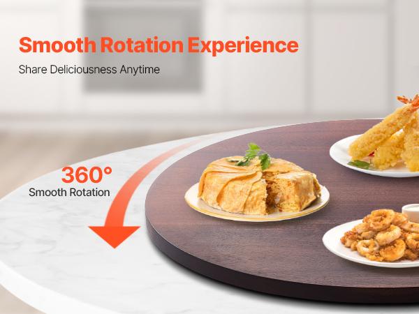 VEVOR 24 in Wood Lazy Susan Turntable, 360 Rotation Round Clear Tabletop Rotating Tray, Acacia Wood Dining Table Centerpiece, Smooth and Silent Spin, for Family Gatherings, Banquets and Weddings