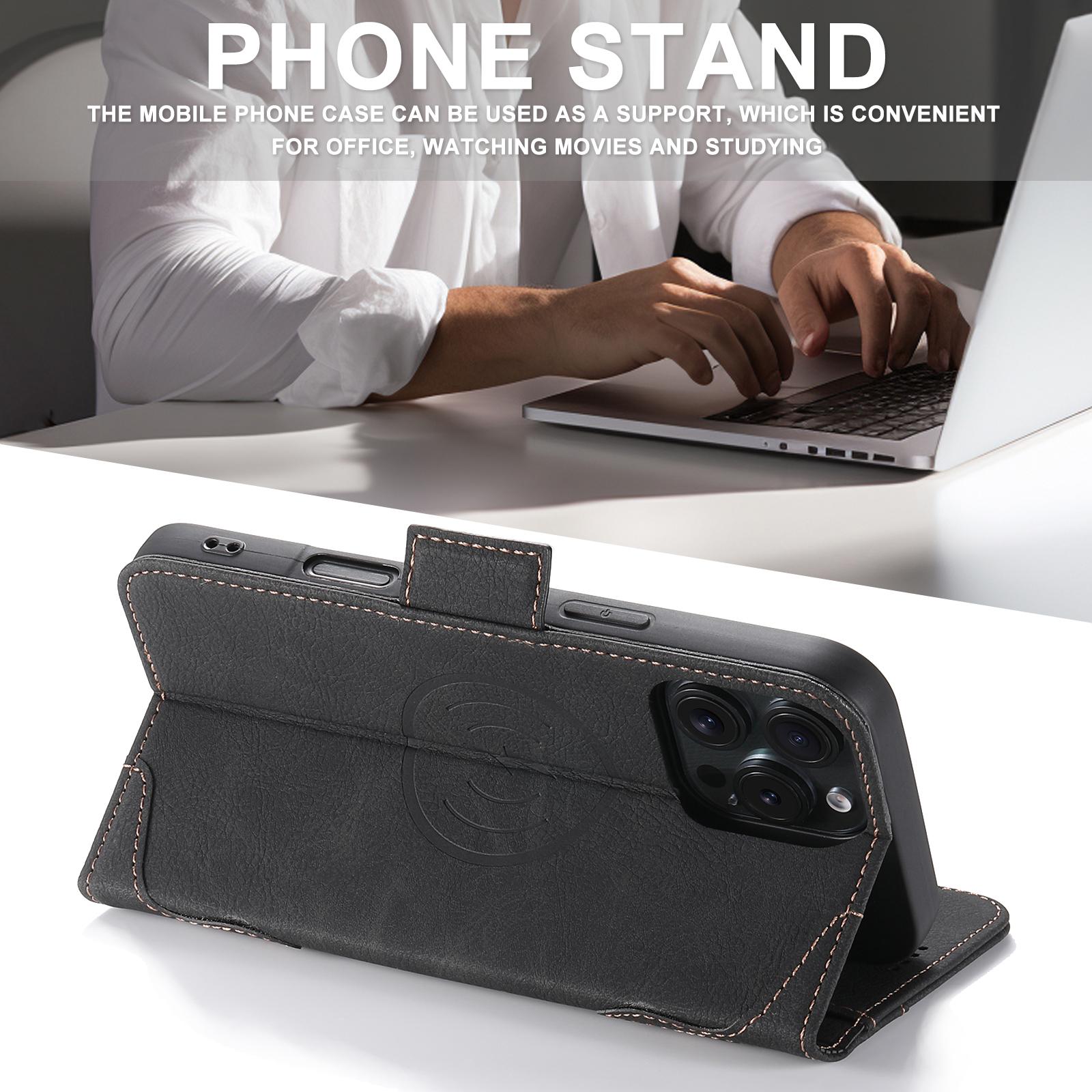 SUTENI Wireless Charging Faux Leather Card Holder Stand Wallet Magnetic Button Flip Cover Phone Case For iPhone 17 Pro Max 16 Plus 15 14 13 12 For Unisex Relatives Friends And Elders Holiday Gift