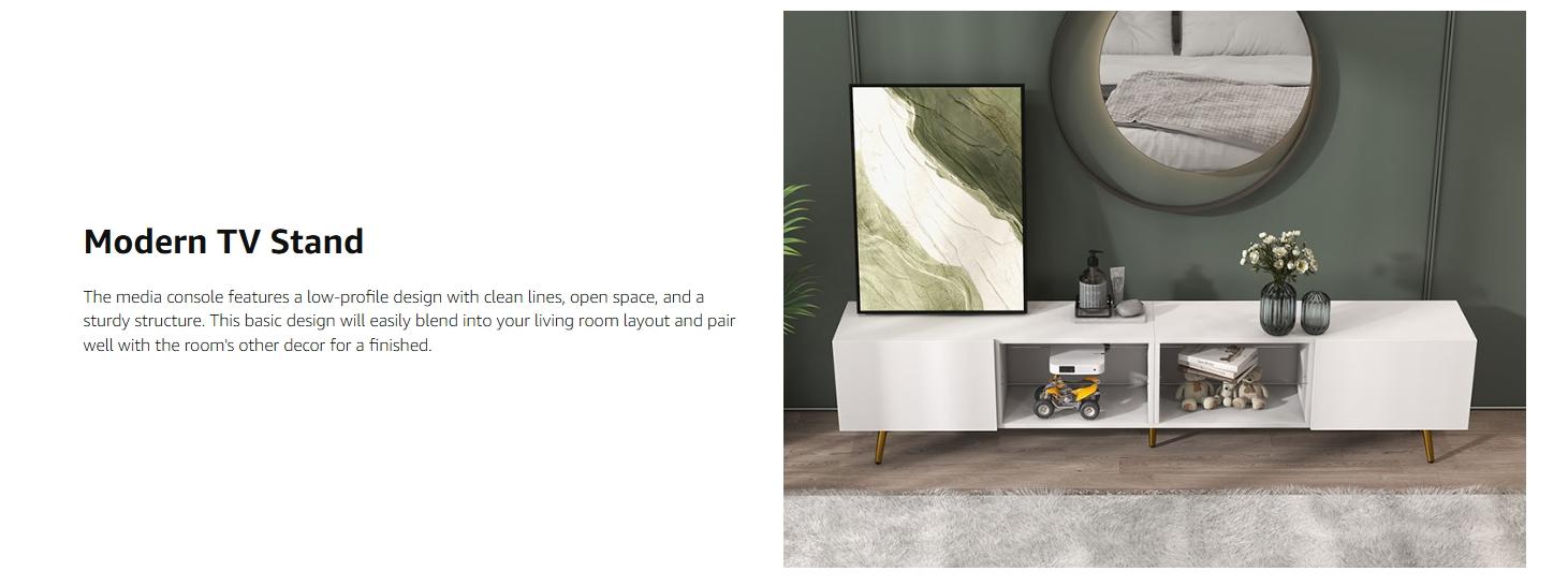 [Back to School] EBELLO 86" LED TV Stand, Modern Entertainment Center up to 75" 80" 85" TV, Television Console Table with Storage Cabinets for Living Room, White