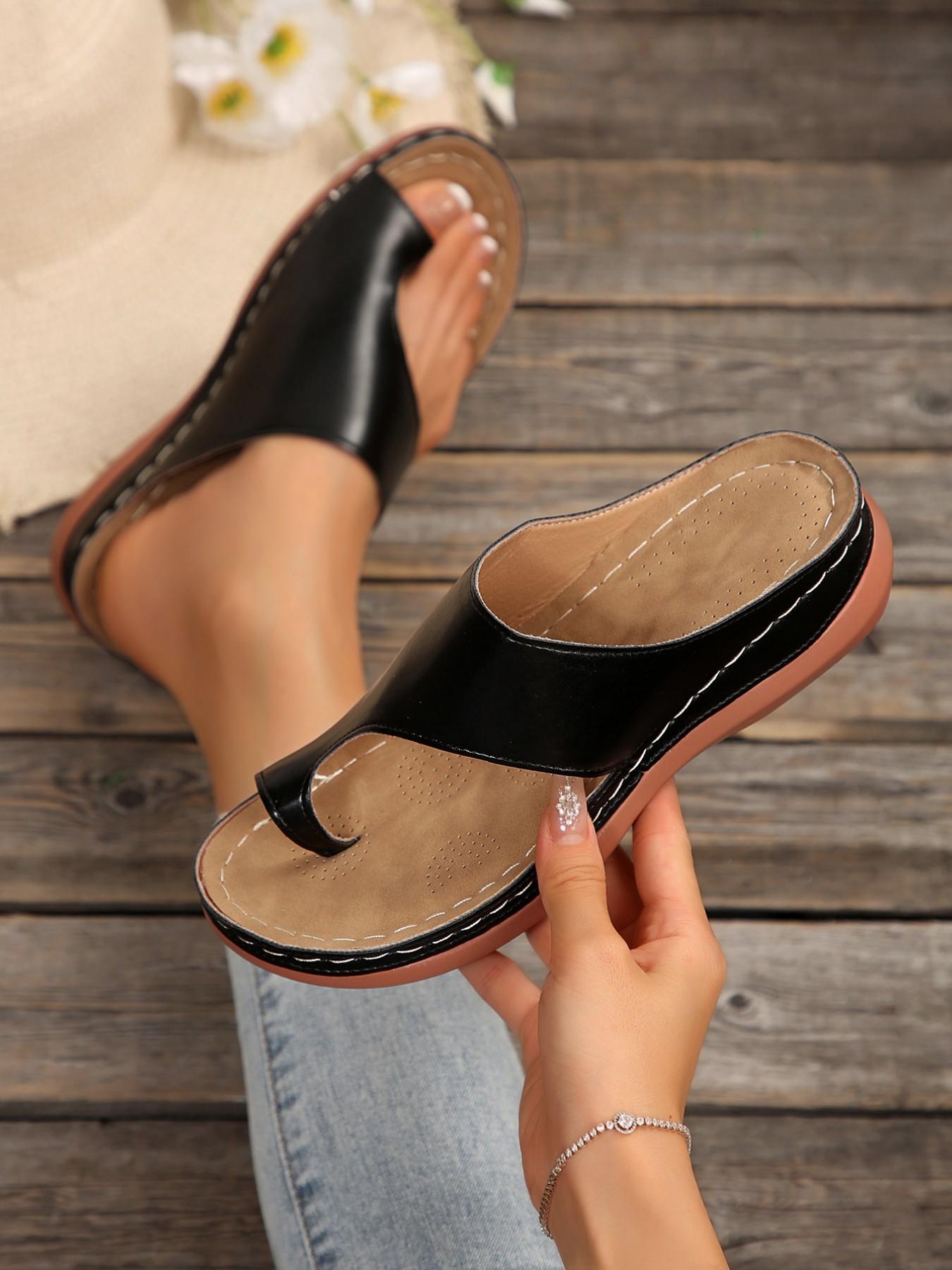 Summer Large Size Flat Toe Slip-On Sandals, Casual Breathable Lightweight Comfortable Soft Slippers for Women, PU Rubber Sole