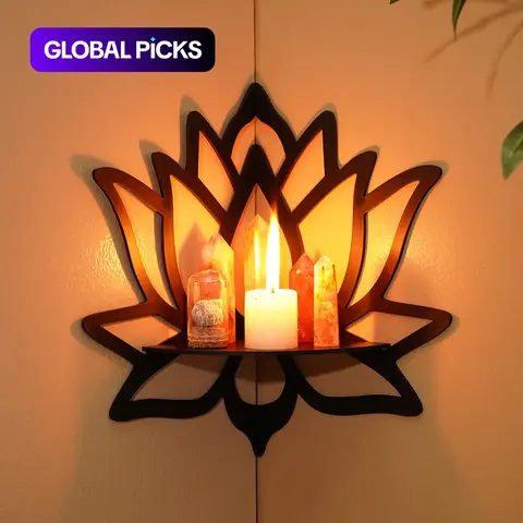 DIY Floating Shelf Kit, / Lotus Design Wall Mounted Display Rack, Home Decor Corner Shelves for Living Room & Candle Holder, Vintage Home Decor, Decoration, Decoration Items #GLOBAL PICKS