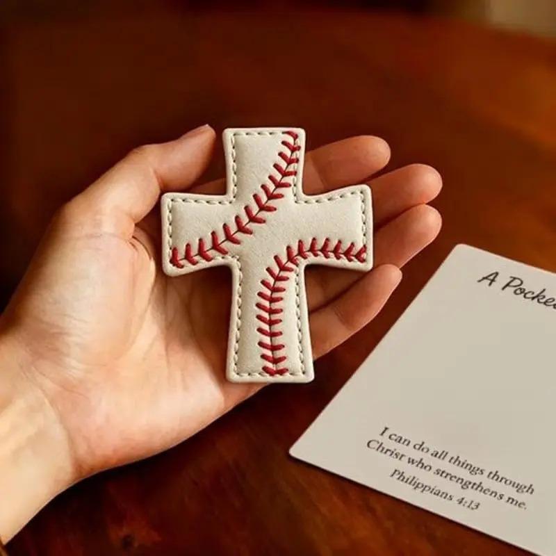 1 Pc Pocket Blessing – Baseball Cross Edition, Handmade Baseball Cross Pocket Blessing with Verse Card, Compact Size Christian Faith Gift for Athletes, Inspirational Sports Keepsake for Players and Coaches