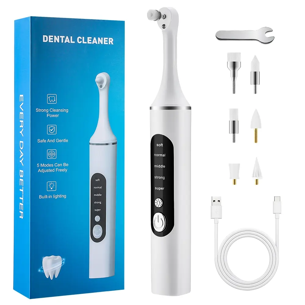 Electric Teeth Polisher, 5 Modes Dental Cleaning with LED Light, Oral Care Polishing Brush, Tooth Cleaning Device, Adjustable