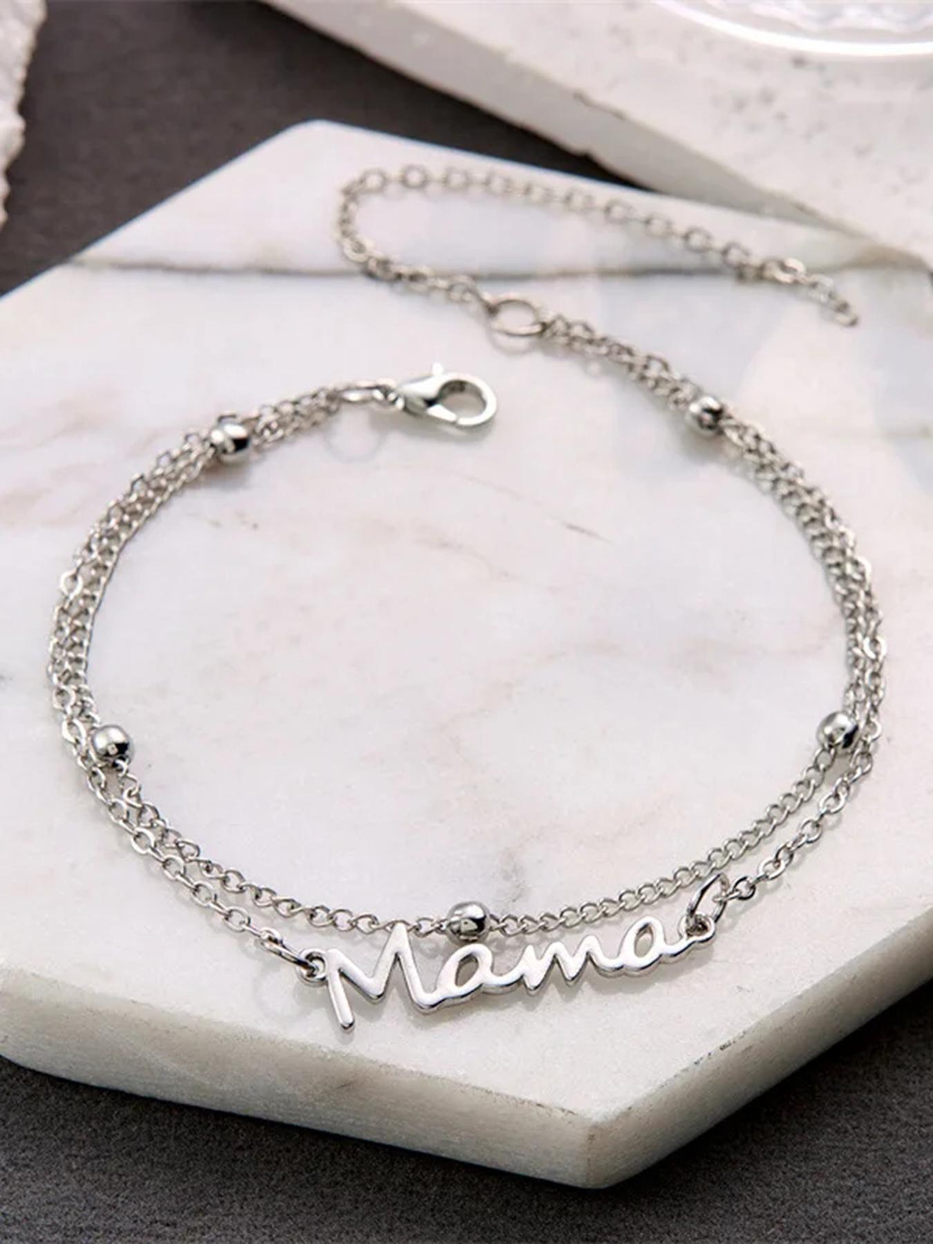 Sky Horizon Alphabet Mom Pendant Bracelet - Stainless Steel Double Layer Beaded Bracelet - A delicate mom bracelet, a gift for new moms, mothers-in-law, stepmothers, mothers, and wives on Mother's Day. Fashion accessory. Mother's Day gift, mom gift.