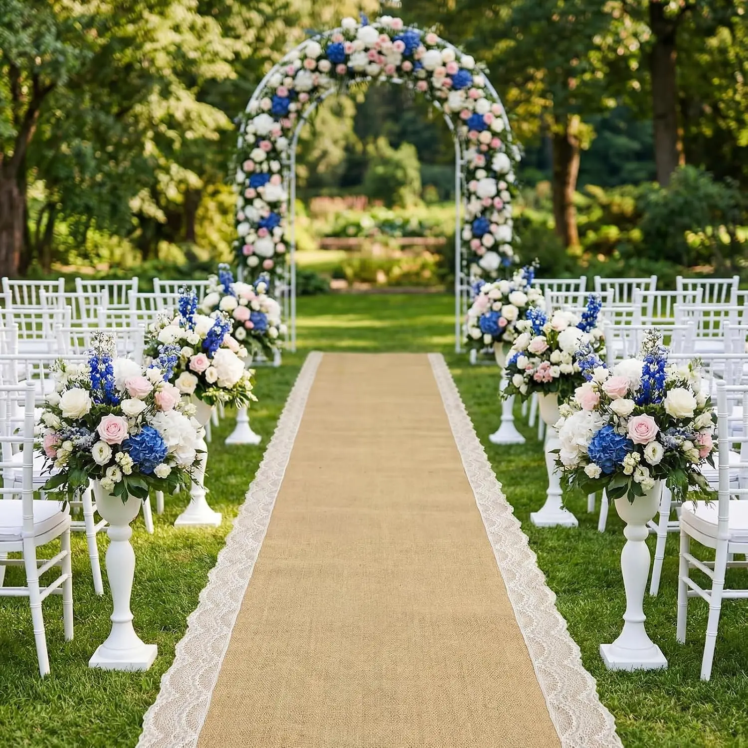 3.3ft x 23ft Burlap Wedding Aisle Runner Outdoor for Wedding Ceremony Wide Natural Jute Rustic Burlap Aisle Runner with Lace for Outside Beach Lawn Garden Church Reception