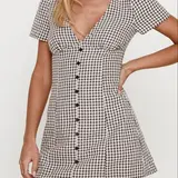 【Biack Friday】Women's Gingham Print Plaid Button Decor V Neck Dress, Casual Fashion Short Sleeve Dress for Daily Outdoor Wear, Ladies Clothes for Summer, Mini Dress, Summer Dresses