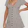 【Biack Friday】Women's Gingham Print Plaid Button Decor V Neck Dress, Casual Fashion Short Sleeve Dress for Daily Outdoor Wear, Ladies Clothes for Summer, Mini Dress, Summer Dresses