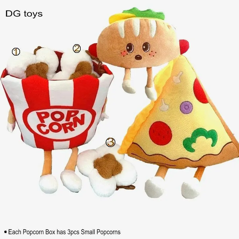 Food-Themed Plush+PP Cotton Stuffed Toy, Cute Cartoon Fast Food Doll with Hot Dog, Popcorn, Chicken Leg, Pizza, Chips, Unisex Throw Pillows for Kids, House Decoration Cushion