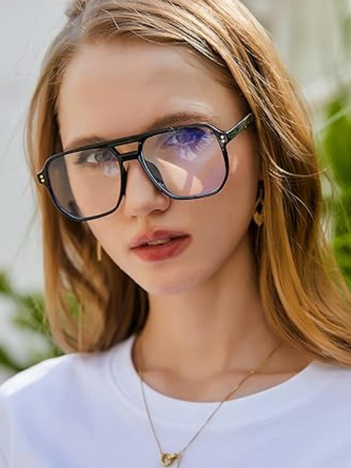 FEISEDY Blue Light Blocking Glasses Fake Nerd Clear Square Computer Lightweight Pilot Glasses Frame Oversized B2866