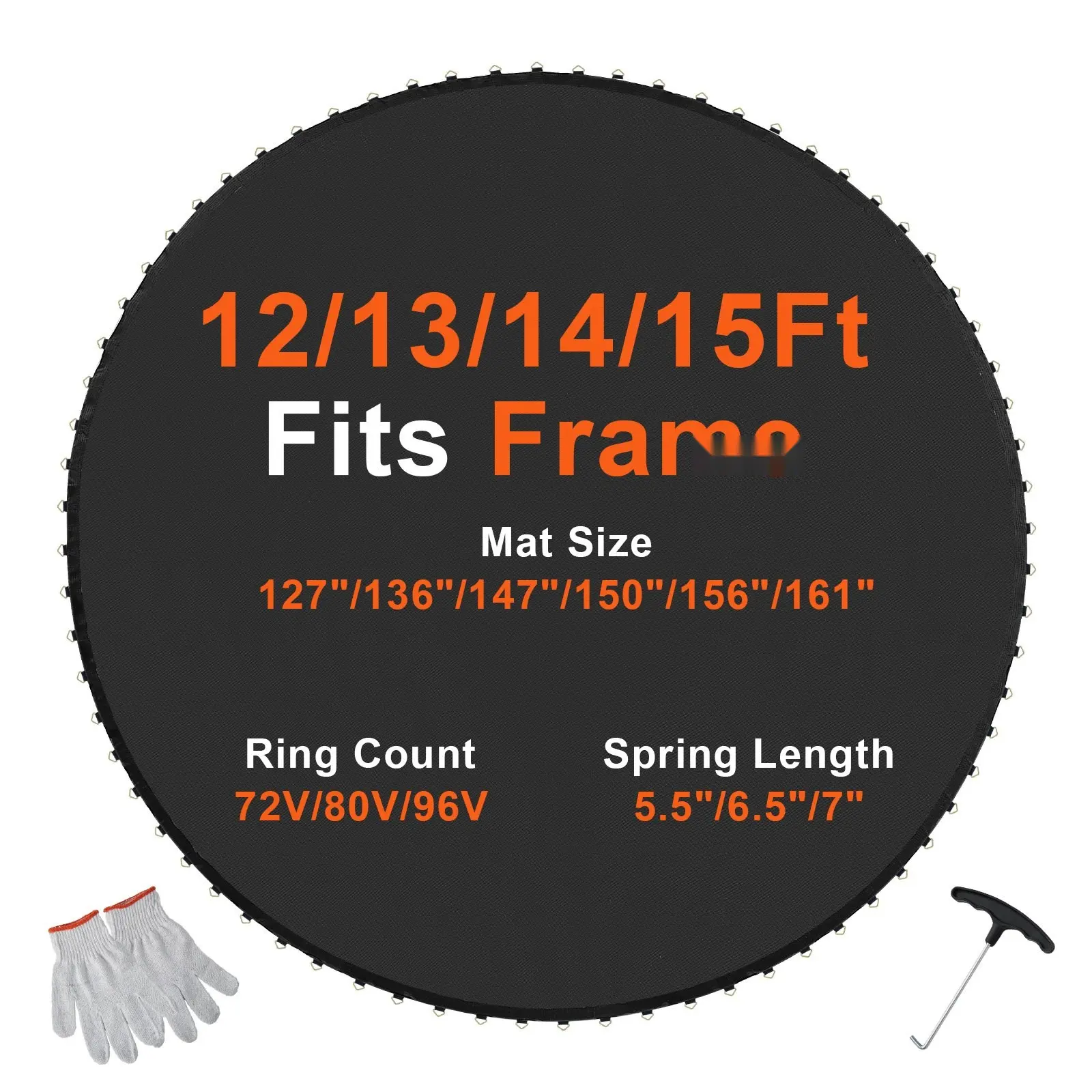 Replacement Trampoline Mat For 14-Foot Frame With 72 V-Rings, 6.5-7 Inch Spring Length, UV Resistant Durable Jump Pad, Easy Installation, Indoor Outdoor Safe Jump Surface, High Quality Replacement Part