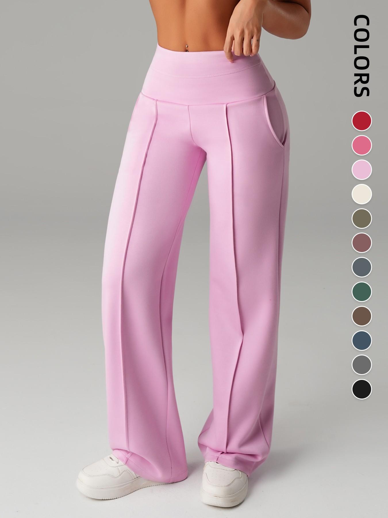 Women's Plain Loose Straight Leg Pants, Wide Leg High Waisted Athletic Sporty Casual Sweatpants with Pockets, Comfortable Daily Wear [Fits Small - Size Up Recommended]