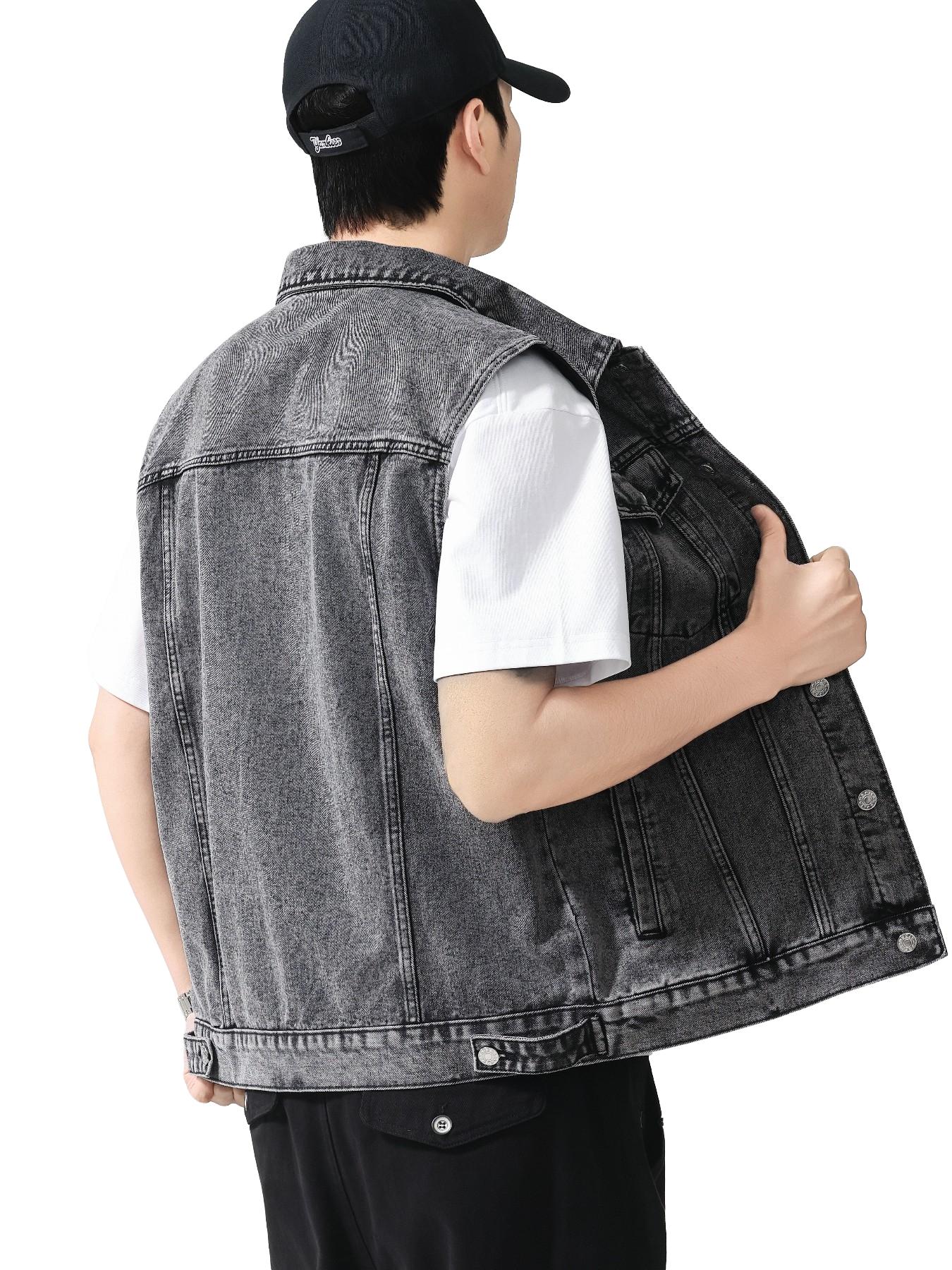 Spring Summer Men's Denim Jacket, American Vintage Classic Workwear Style, Trendy Fashion Casual Jean Vest, Regular Fit Sleeveless Top