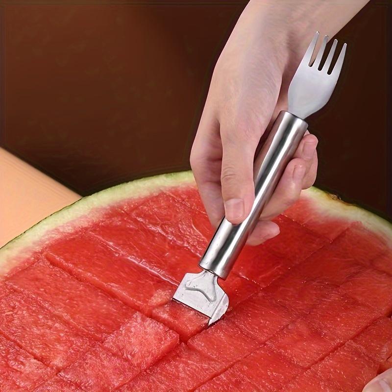 1-Pack Creative Stainless Steel Watermelon Cutter - Dual-Purpose Knife and Fork Divider for Slicing, Dicing, and Eating Watermelon