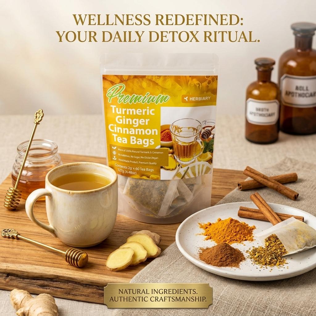 Premium Turmeric Tea Herbal Anti-Inflammatory Tea, Eco-Friendly Tea Bags, Contains Turmeric, Ginger and Cinnamon, Caffeine Free Detox Tea, Sugar Free Gluten Free Vegan Non-GMO, Keto-Friendly 100% natural Premium Turmeric Tea Herbal Anti-Inflammatory Tea, Eco-Friendly Tea Bags, Contains Turmeric, Ginger and Cinnamon, Caffeine Free Detox Tea, Sugar Free Gluten Free Vegan Non-GMO, Keto-Friendly 100% natural