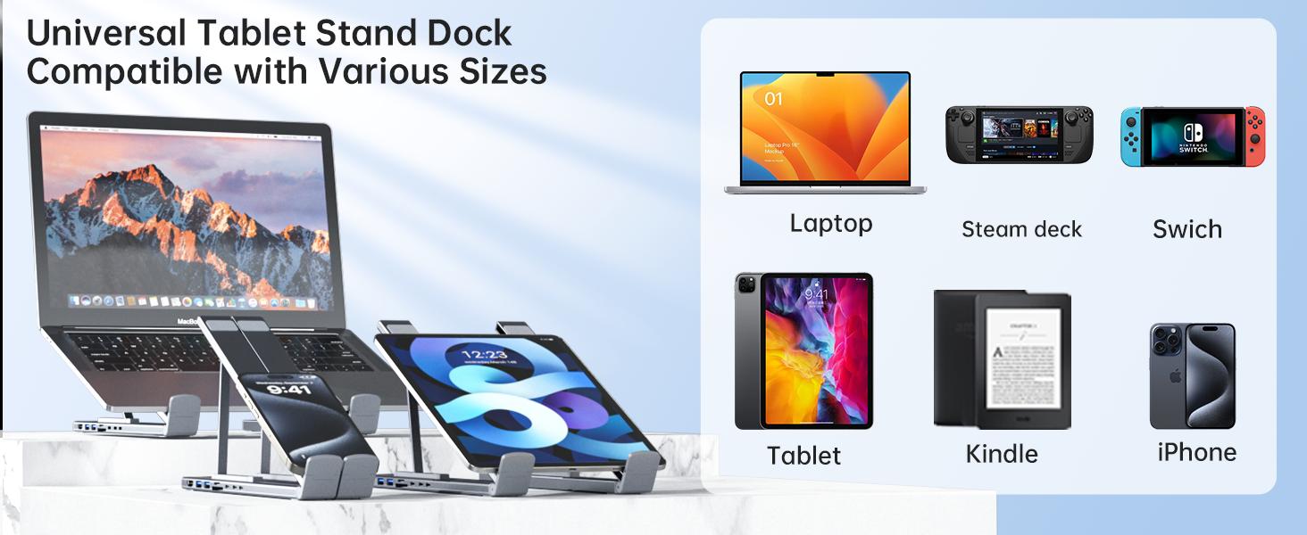 Mukiya USB C Laptop Stand with Docking Station, 8 in 1 USB C Hub with 4K HDMI, 3xUSB C, 2xUSB A, 1xSD, 1xTF Port for MacBook/Dell/HP/Surface/Lenovo Springtok Mukiya USB C Laptop Stand with Docking Station, 8 in 1 USB C Hub with 4K HDMI, 3xUSB C, 2xUSB A, 1xSD, 1xTF Port for MacBook/Dell/HP/Surface/Lenovo Springtok