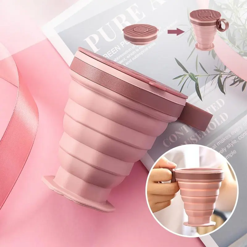 Collapsible Silicone Tumbler Bottles for Coffee Lovers - Leak-Proof, Compact, Washable with Lid, Reusable, Portable, Expandable to Full-Size, Unisex Adult Plain Cup for Office, Hiking