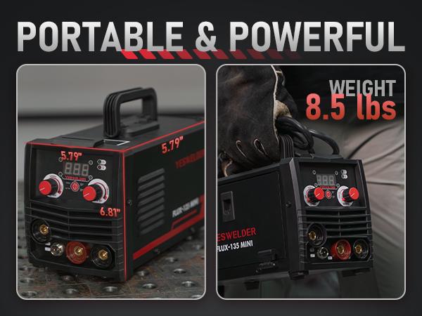 YesWelder FLUX-135MINI 135A 110V Gasless MIG Welder | 3-in-1 Flux Core/Lift TIG/Stick Inverter Welding Machine with Synergic Control