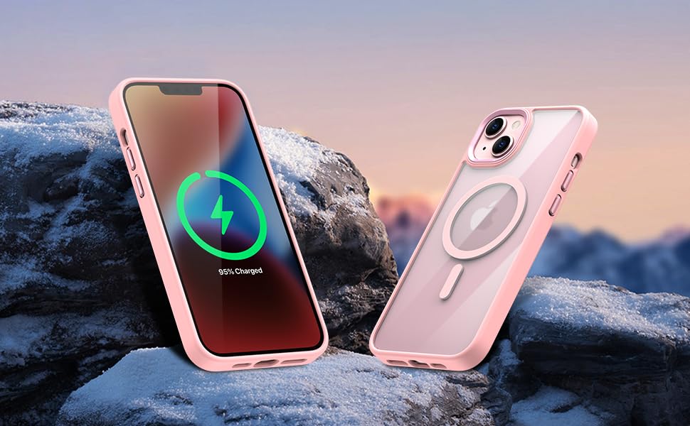Magnetic for iPhone 15 Case, [Compatible with MagSafe] [Military-Grade Protection] Crystal Clear Hard Back&Soft TPU Frame Shockproof Protective case for iPhone 15.(Pink)