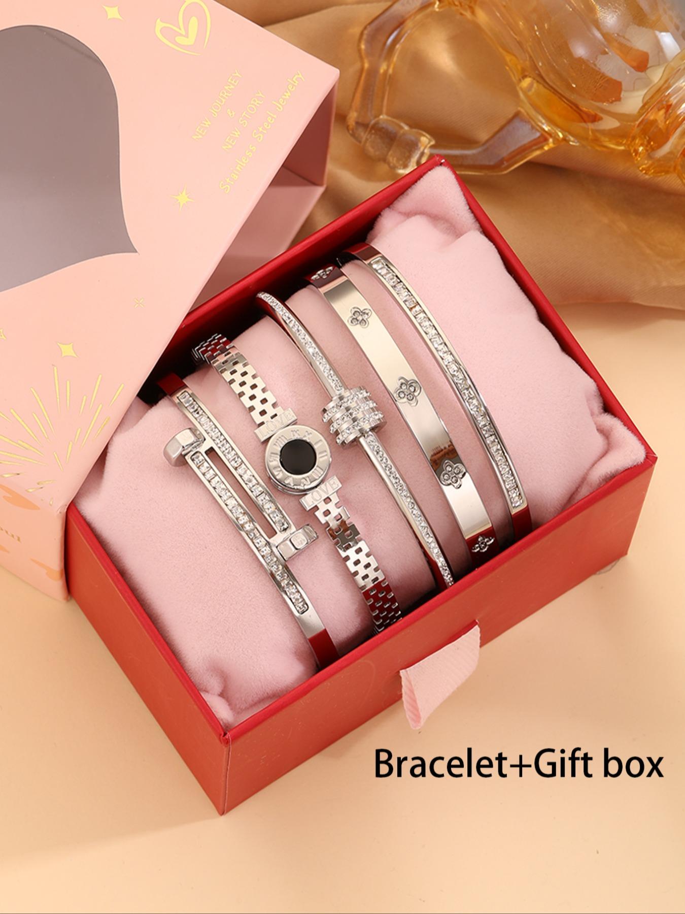 5-piece Set Of Unisex's Elegant and Luxurious 304 Stainless Steel Bracelets with Gift Box, High-quality and Fashionable Items for Christmas Gift, Birthday Gift Box and Stackable Bracelets
